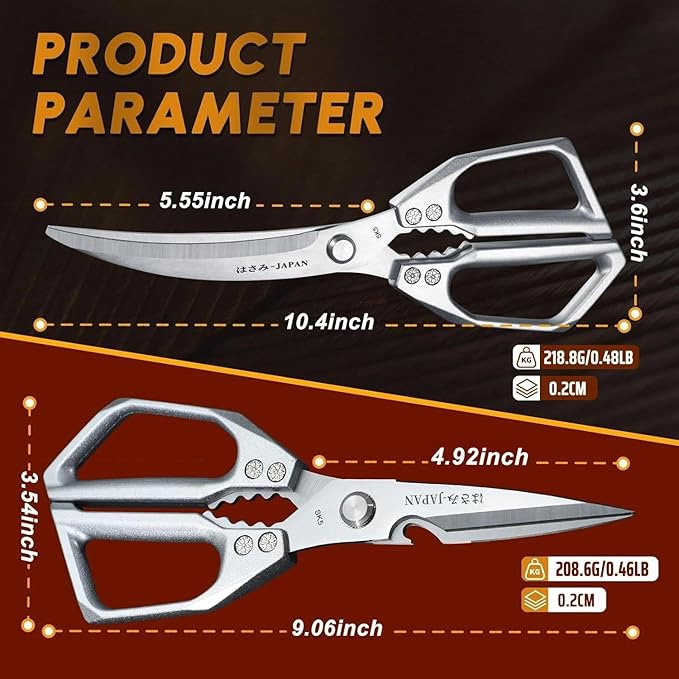 HUUSK Kitchen Scissors Set Silver - Stainless Steel Kitchen Shear, Sharp Meat Scissors Dishwasher Safe, Heavy Duty Poultry Shears, Japanese Cooking Scissor for Food, Christmas Gifts for Men Women - Image 6
