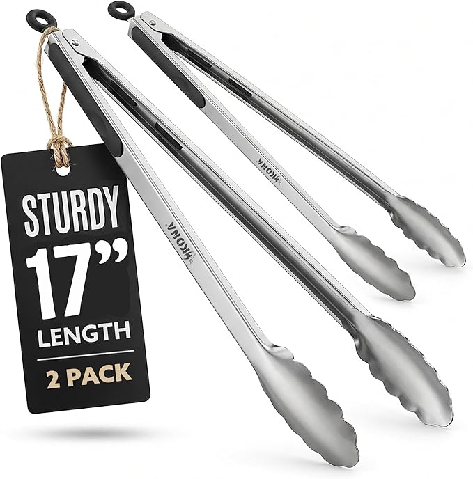 Kona Premium Stainless-Steel Locking Grill Tongs 17 inch, Sturdy, Heavy Duty Tongs - Great for Cooking, Grilling, and Barbecue (BBQ) [Set of 2] by Kona