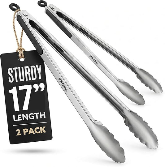 Kona Premium Stainless-Steel Locking Grill Tongs 17 inch, Sturdy, Heavy Duty Tongs - Great for Cooking, Grilling, and Barbecue (BBQ) [Set of 2] by Kona