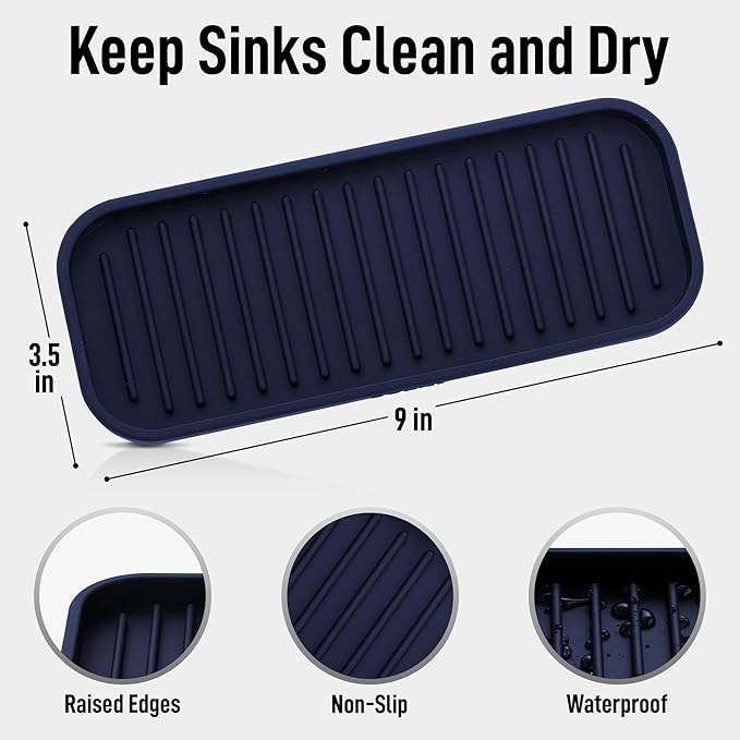 Zulay Kitchen (9x3.5) Silicone Sponge Holder for Kitchen Sink - Flexible Multipurpose Soap Tray - Sink Organizer for Kitchen, Bathroom, Makeup, Trinkets & More (Dark Blue) - Image 4