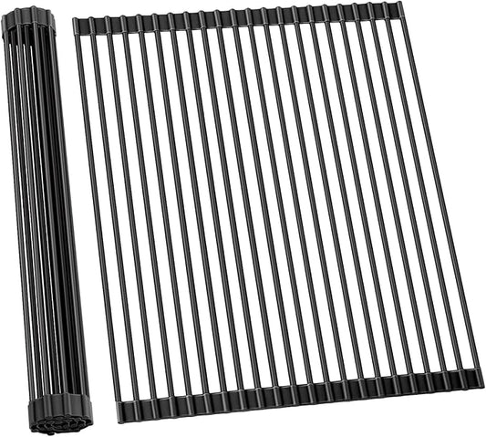 Ohuhu Sink Drying Rack, 20.5" W x 16.1" L Over Sink Roll-Up Dish Drainer - Rolling Foldable Accessories Heat-Resistant Mat Anti-Slip Silicone Coated Multipurpose for Kitchen Counter by Ohuhu