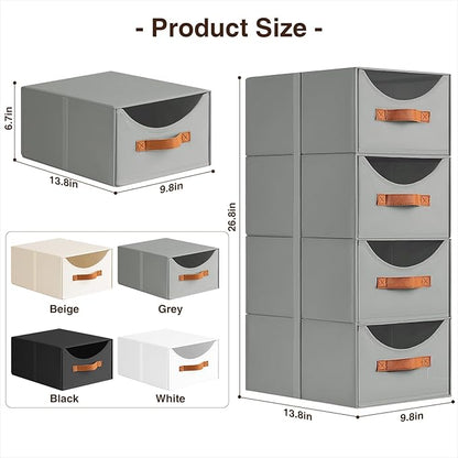 Homsorout Stackable Storage Drawers - Collapsible Storage Bins with Drawers, 8 Pack Closet Shelf Organizer Basket, Fabric Pull Out Organizer for Bedroom, Living Room, Dorm, Grey