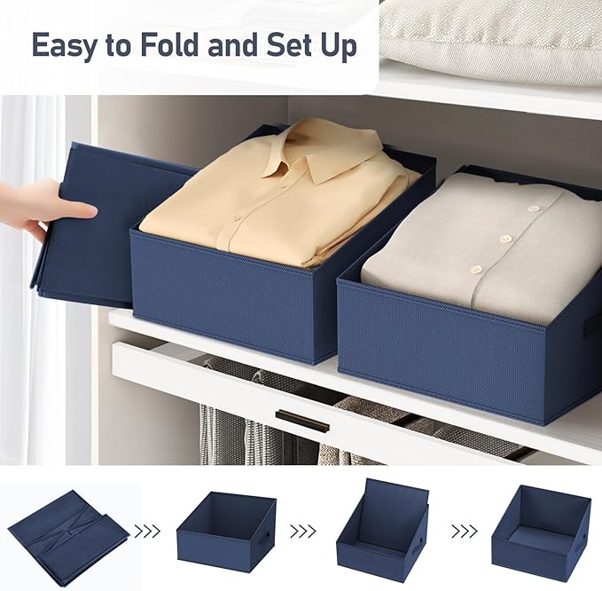 DIMJ Closet Storage Bins 12 Pack - Fabric Storage Baskets for Shelves, Collapsible Clothes Organizer with Handles, Trapezoid Shelf Organization Storage Cubes for Purse, Toys, Books, Towel, Clothes - Image 4