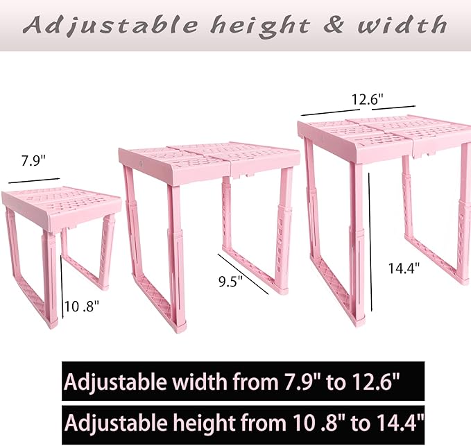 Svartur Locker Shelf Adjustable Height and Width, Pink Locker Organizer for Work, Locker Shelves for School Locker, Stack-able Locker Stand Tools for Gym Locker, Locker Accessories Stuff, Pack of 2