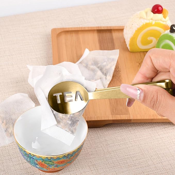 2Pcs Gold & 2Pcs Silver Tea Bag Squeezer, Stainless Steel Clip On Strainer, Tea Spoon Tongs For Loose Tea Ice Sugar Cubes, Tea Bag Holder Tea Accessories For Tea Drinkers