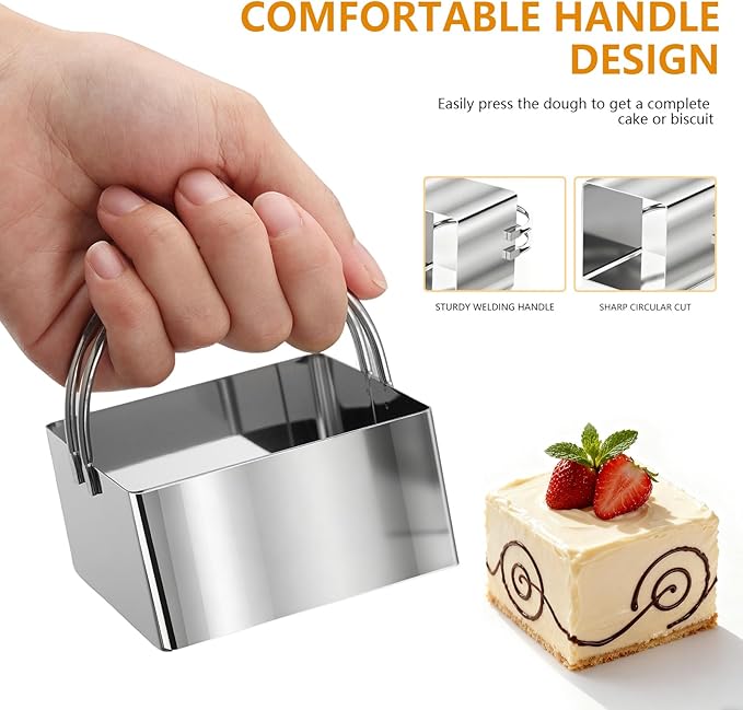 4 Pieces Square Cookie Cutters - 2inch, 2.25inch, 2.75inch, 3.15inch Stainless Steel Biscuit Cutter with Handle and Big Ring, Professional Baking Dough Cutter Tools for Cakes, Sandwiches - Image 2