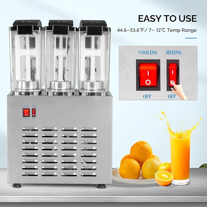 ROVSUN Commercial Beverage Dispenser 7.8 Gal/30L, Commercial Juice Dispenser Cold Drink Dispenser 10L X 3 Tanks Stainless Steel with Thermostat Controller for Home Restaurant Bar Party 110V/60HZ - Image 5