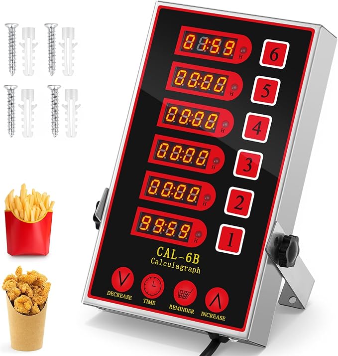 Relaxweex 1 Pack Commercial 6 Channel Digital Kitchen Timer, Multi-Countdown Timer with Loud Alarm & Large LCD Display, Wall Mount or Countertop for Restaurant, Fry Station, Baking & Lab Use by Relaxweex