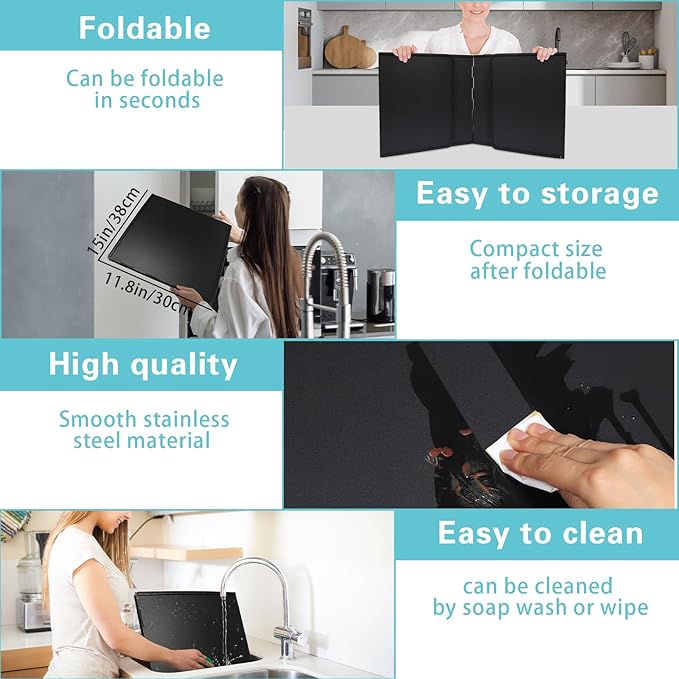 4 Sided Oil Splatter Guard Grease Splatter Guard Stove Splatter Guard, Splatter Guards Splatter Screen for Frying Pan,Large Foldable Splash Guard for Stove Top, Upgrade Steel Anti Splatter Shield,30CM