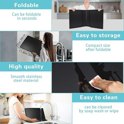 4 Sided Oil Splatter Guard Grease Splatter Guard Stove Splatter Guard, Splatter Guards Splatter Screen for Frying Pan,Large Foldable Splash Guard for Stove Top, Upgrade Steel Anti Splatter Shield,30CM