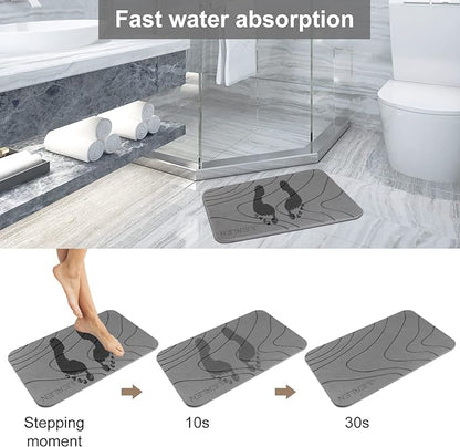 JUERLEN 2 Pack Diatomaceous Earth Shower Mat, Stone Bath Mat, Nonslip Super Absorbent Fast-Drying Hard Bath Mat for Bathroom Shower Floor, 24 x 16 inch, Grey Wave Design