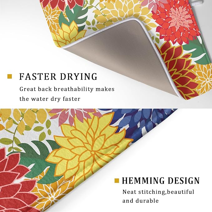 Modern Floral Dish Drying Mat Large Multicolored Tropical Drying Pad for Kitchen Counter - Image 3