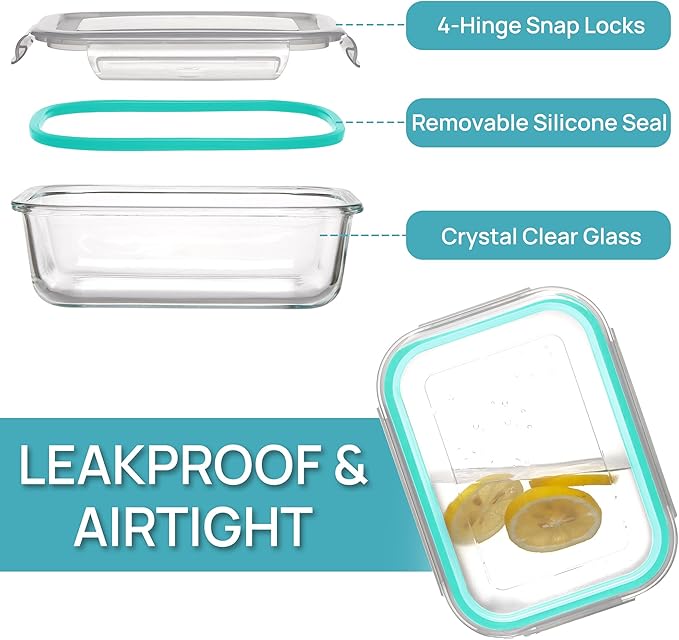 Vtopmart 5 Pack 35oz Glass Food Storage Containers with Lids, Meal Prep Containers, Airtight Reusable Lunch Container Set, Safe for Oven, Microwave, Freezer, and Dishwasher, Green - Image 6