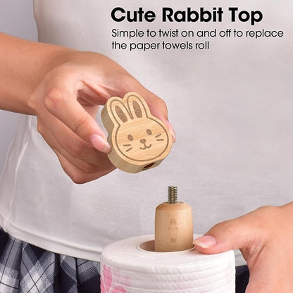KitchLife Cute Wooden Paper Towel Holder Countertop - Solid Freestanding Paper Towel Dispenser Stand Organizer with Anti-Skid Base (Rabbit) - Image 4