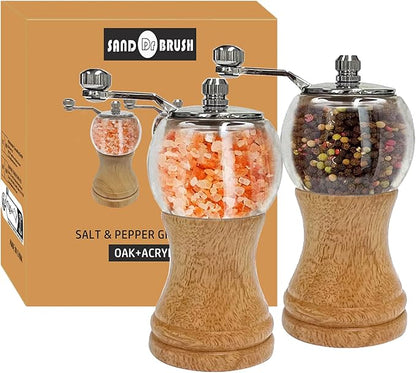 Salt and Pepper Grinder Set Manual Pepper Mill Salt Pepper Grinder Set 2pcs-5in Acrylic Wooden Classical Handle Peppermills Spice Grinder Enjoy Fresh Ground Pepper Various spice