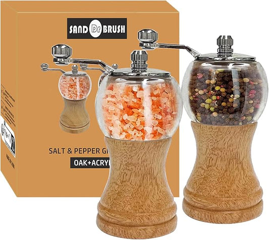 Salt and Pepper Grinder Set Manual Pepper Mill Salt Pepper Grinder Set 2pcs-5in Acrylic Wooden Classical Handle Peppermills Spice Grinder Enjoy Fresh Ground Pepper Various spice