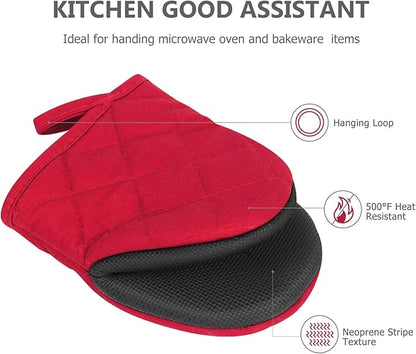 1 Pair Short Oven Mitts - Silicone Kitchen Oven Gloves High Heat Resistant 500℉, Mini Oven Mits with Non-Slip Grip Surfaces and Hanging Loop for BBQ, Baking, Cooking and Grilling (Red) - Image 4