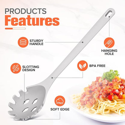 Silicone Spaghetti Spoon&Soup Ladle Cooking Utensils Set of 2,No Scratch for Nonstick Cookware,BPA Free, 450℉ Heat Resistant (GRAY) - Image 5