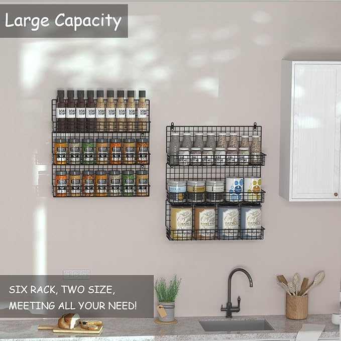 JKsmart 6-Tier Spice Rack Organizer with Door Hook, Wall Mounted & Over the Door Spice Racks for Kitchen Pantry Door Cabinet, Two Size, Large Capacity, Black - Image 8