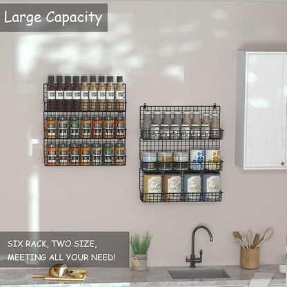 JKsmart 6-Tier Spice Rack Organizer with Door Hook, Wall Mounted & Over the Door Spice Racks for Kitchen Pantry Door Cabinet, Two Size, Large Capacity, Black - Image 8