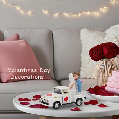 Valentines Day Decorations Farmhouse Vintage Mini Truck with Love Couple Figurines, Heart Pattern, Valentine's Day Home Tiered Tray Decor Valentine & Wedding Table Centerpiece Gifts for Her Him