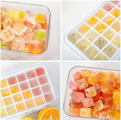 Ice Cube Tray with Lid and Bin, 64 pcs Ice Tray Kit with Ice Scoop, Ice Cube Pop Out Tray, Ice Cube Trays for Freezer, Ice Cube Molds, BPA Free, Easy Release Stackble Spill-Resistant ZZWILLB (Pink)