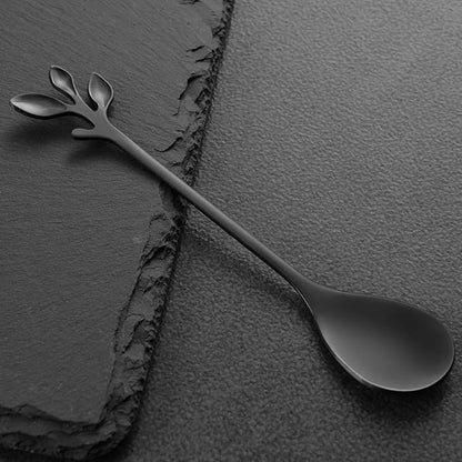 AnSaw Elegant Black Leaf Coffee Spoons - 10-Piece, 4.7" Mini Stainless Steel Espresso & Dessert Tea Spoons, Perfect for Demitasse & Small Servings - Image 4
