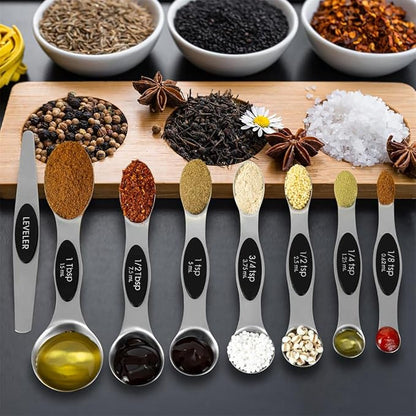 16 Pieces Measuring Cups and Magnetic Measuring Spoons Set Stainless Steel,8 Measure Cups with Silicone Handle and 7 Double Sided Magnetic Measure Spoons & 1 Leveler - Image 5