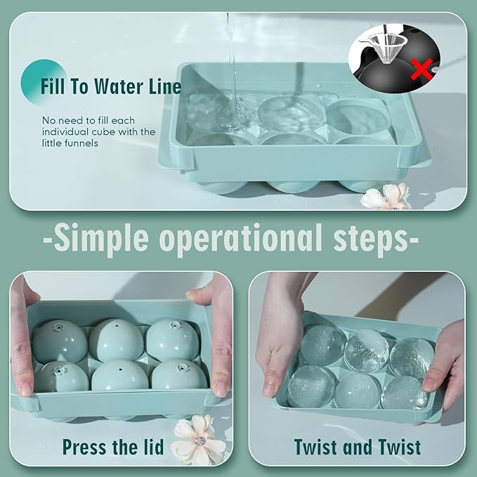 WIBIMEN Large Ice Cube Molds, Big Round Whiskey Ice Cube Trays for Freezer, Easy to Fill & Release, Whiskey Bourbon Cocktail(1.9In*6 Balls- Blue/1 Pack) - Image 3