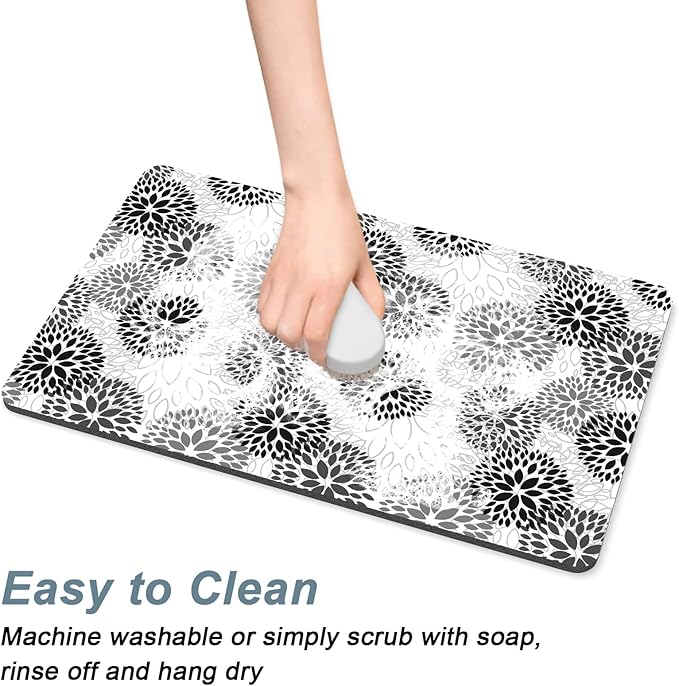 Rnivvi Coffee Mat, 12" x 19" Cute Coffee Bar Mats for Espresso Machine Station Accessories and Organizer, Hide Stain Rubber Backed Absorbent Dish Drying Pad for Kitchen Counter, Cartoon Flowers - Image 5
