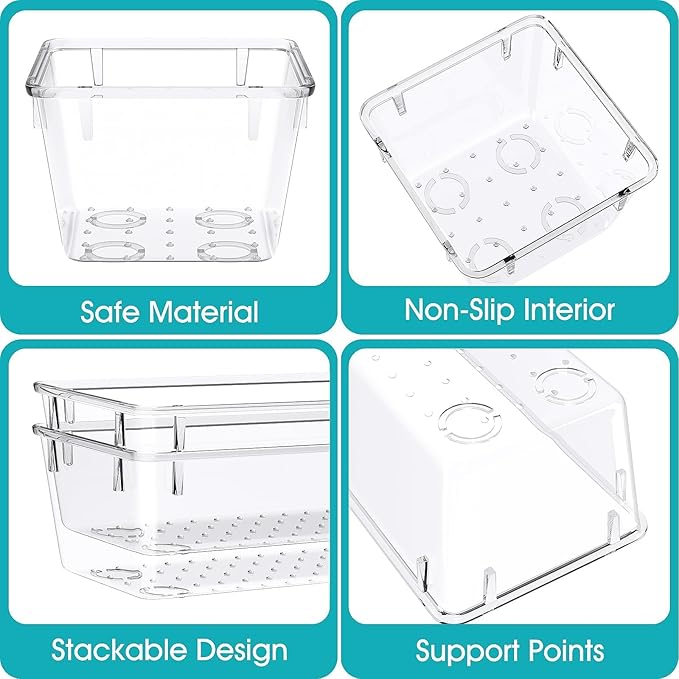 StorMiracle 7 PCS Clear Plastic Drawer Organizers Set, 4 Size Desk Drawer Organizer Trays for Makeup, Jewelry, Kitchen Utensils, Gadgets and Office Accessories - Image 3