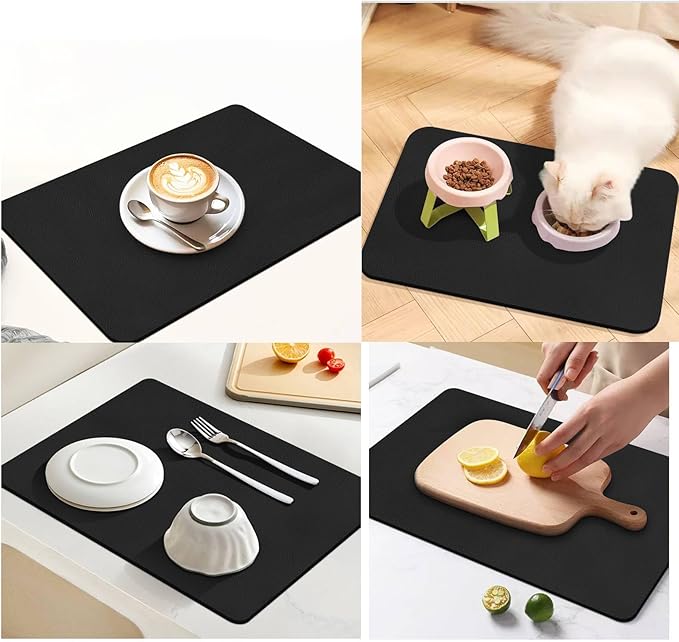 Dish Drying Mat for Kitchen Counter,Drying Mat for Dish Rack,Absorbent Hide Stain Rubber Mat,Coffee Mat, Kitchen Counter Mat (Black, 17"x31.5") - Image 3