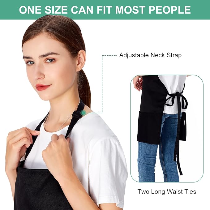 Jubatus 2 Pack 3 Pockets Adjustable Bib Apron Chef Kitchen Cooking Aprons for Women Men, Black - Image 5