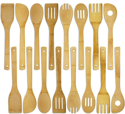 DEAYOU 16 PCS Bamboo Kitchen Utensils, Wood Spoons Spatula Set for Cooking, Nonstick Natural Cooking Utensils for Cookware, Wok, Everyday Use, Mothers Day Gifts, Housewarming Gifts by DEAYOU