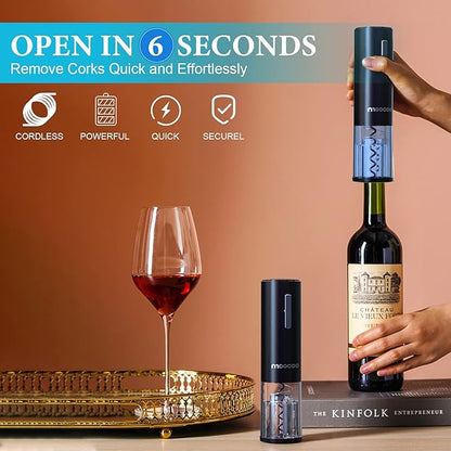 Moocoo Electric Wine Opener with Charging Base, Cordless Electric Wine Bottle Opener with 2-in-1 Aerator &Pourer, Foil Cutter, 2 Vacuum Preservation Stoppers, Display Charging Station for Easy Storage - Image 3