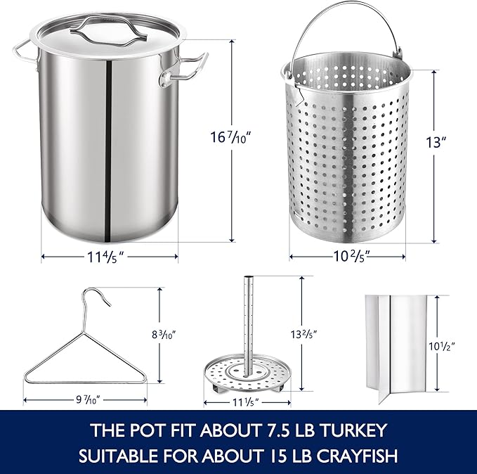 ARC 32QT Stainless Steel Stock pot 6-Piece For Seafood Boil Pot with Basket and Steamer Rack,Cookware for Crawfish Crab Shrimp Lobster Boiling Pot, Turkey Fryer Pot, Tamale Steamer Pot with Strainer - Image 2