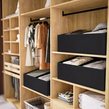 DIMJ Trapezoid Storage Bins for clothes - 4 Packs Closet Organizers and Storage Baskets, Foldable Closet Baskets with Handles and Divider, Closet Storage Bin Toybox for Shelves Living Room Bedroom