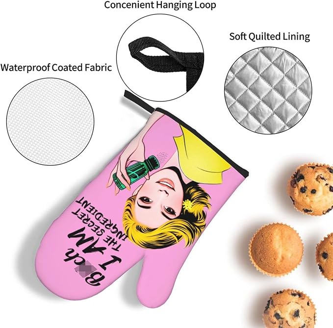 Cute Pink Oven Mitts and Pot Holders Set of 3, Heat Resistant Non-Slip Funny Hot Pad and Kitchen Gloves, Spring Funny Gifts for Cooking Lovers Women, Fun Kitchen Decor for Baking Cooking Grilling - Image 6