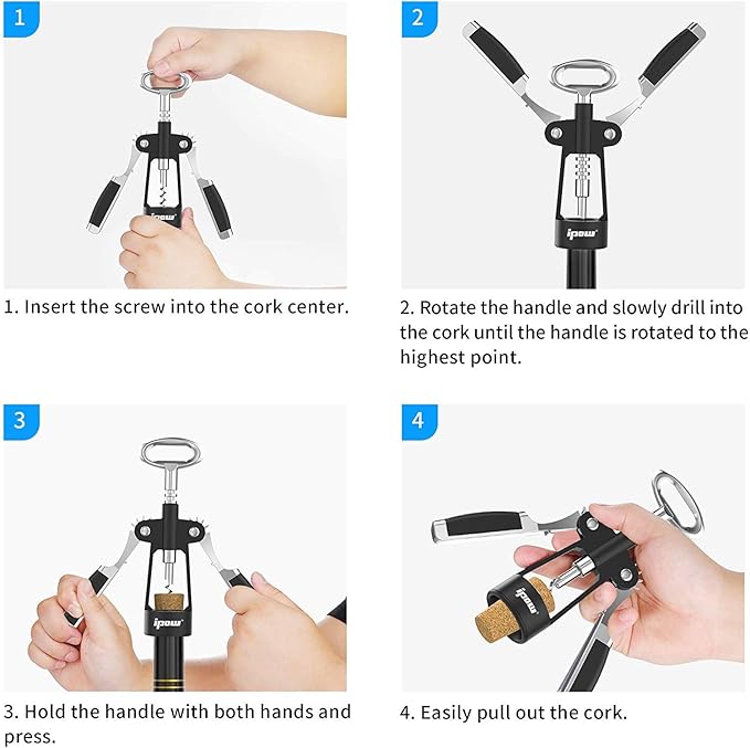 IPOW Wine Opener, Zinc Alloy Wine Bottle Opener, Wing Corkscrew Heavy Duty, Manual Multifunctional Cork Screw for Waiter, - Image 4