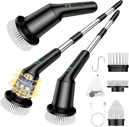Electric Spin Scrubber for Cleaning Bathroom, Shower Scrubber Rotary Floor Brushes with IPX7 Waterproof & 2 Speed, 3 Brush Heads, Bathroom Cleaning Supplies for Toilet Shower Tub Black