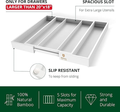 ROYAL CRAFT WOOD Luxury Bamboo Kitchen Drawer Organizer - Silverware Organizer - Utensil Holder and Cutlery Tray with Grooved Drawer Dividers for Flatware and Kitchen Utensils (5 Slot, White) - Image 4