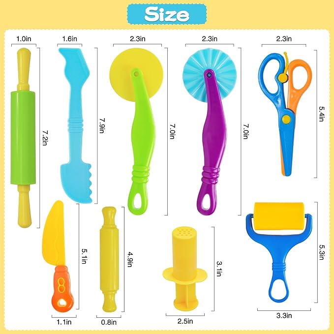 LCY WEDSHI Dough Tool Set, 9 Pcs Dough Tools Sets for Kids Ages 4-8, Dough Accessories Includes Cutters Roller, Rolling Pins, Safety Scissors, Plastic Knife, Plastic Rollers - Image 2