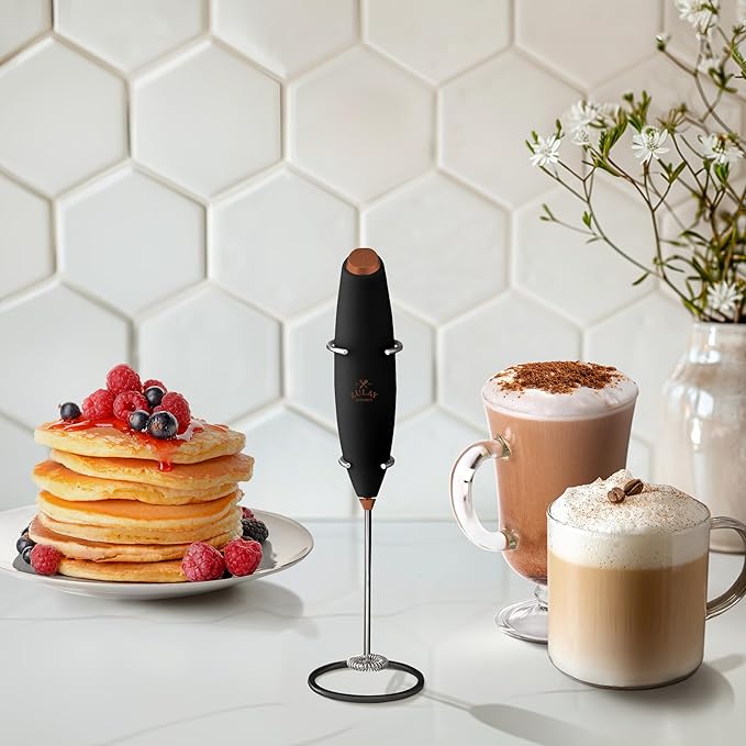 Zulay Kitchen Powerful Milk Frother Wand With 4 AA Duracell Batteries - Ultra Fast Handheld Drink Mixer - Electric Whisk Foam Maker for Coffee, Lattes, Cappuccino, Matcha & Creamer - Black Copper - Image 6