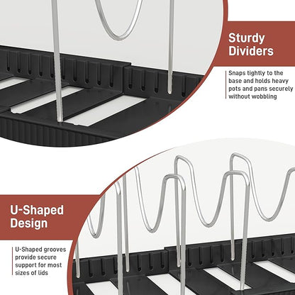 Pots and Pans Organizer for under Cabinet, Pan Pot Organizers inside Cabinet, Expandable Organizer with 12 Adjustable Dividers for Cookie Sheets, Cutting Boards, Pot Lids, Cookware - Pan Rack, Black - Image 6