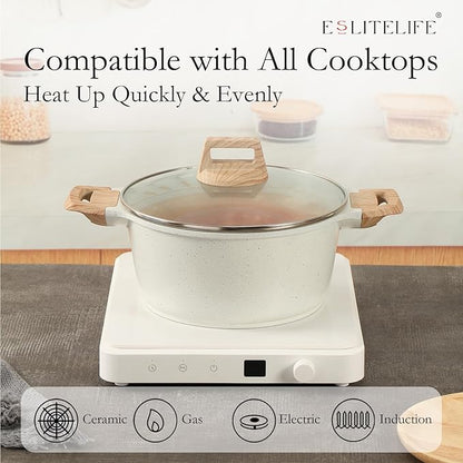 ESLITE LIFE Nonstick Stock Pot with Lid, 3 Quart Granite Casserole Small Soup Pot Pasta Cooking Pot, Induction Compatible, PTFE & PFOA Free, White - Image 4