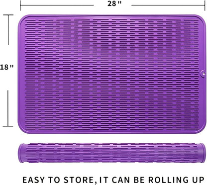 MicoYang Silicone Dish Drying Mat for Multiple Usage,Easy clean,Eco-friendly,Heat-resistant Silicone Mat for Kitchen Counter or Sink,Refrigerator or Drawer Liner Purple 3XL 28 inches x 18 inches - Image 2
