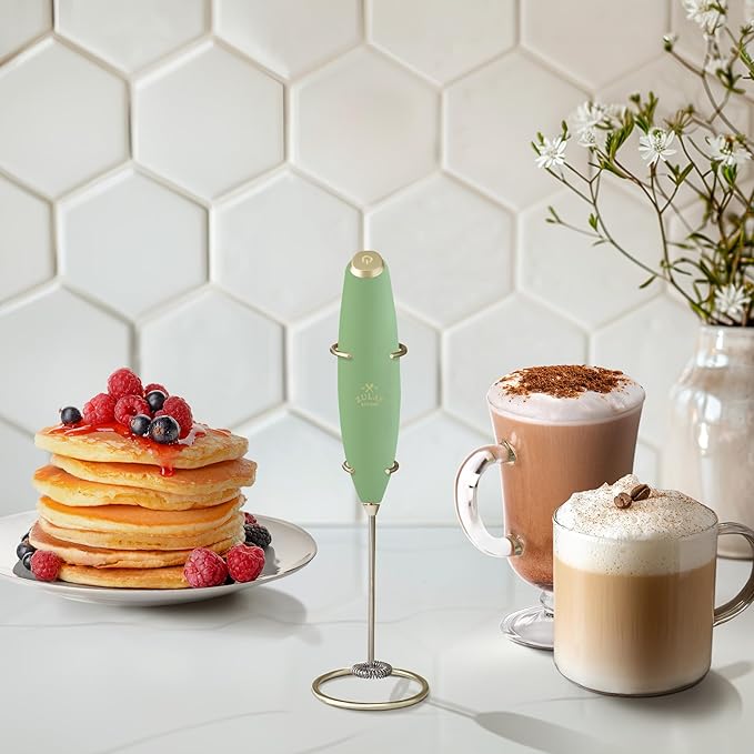 Zulay Kitchen Powerful Milk Frother Wand With 4 AA Duracell Batteries - Ultra Fast Handheld Drink Mixer - Electric Whisk Foam Maker for Coffee, Lattes, Cappuccino, Matcha & Creamer - Forest Gold - Image 5