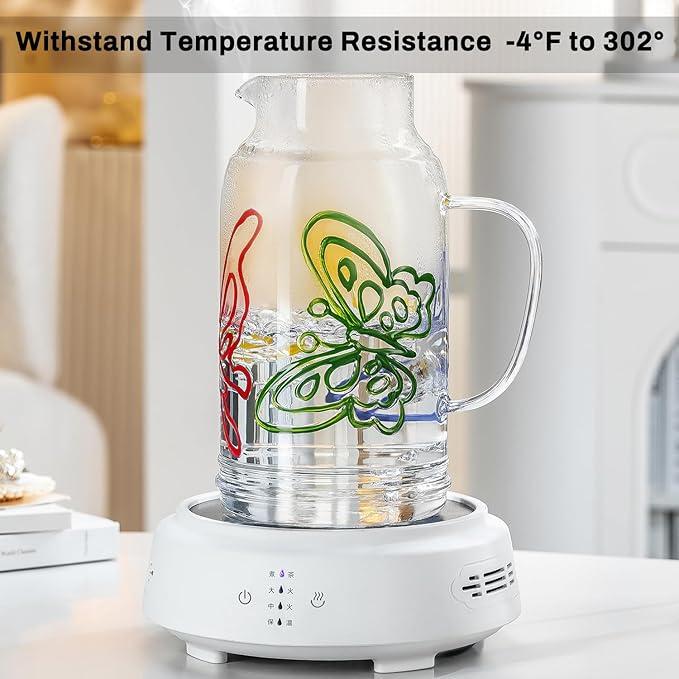 Buaic Glass Pitcher with Lid and Handle,2 PACK 68 oz/2 Liter Vintage Hand Painted Butterfly Design Fridge Water Pitcher, Borosilicate Glass Water Carafe for Hot/Cold Water Iced Sun Tea,Heat Resistant - Image 6