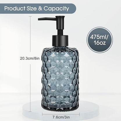 Topsky Glass Soap Dispenser with Plastic Pump, 475ml Liquid Hand Soap Dispenser, Rustproof Pump for Kitchen & Bathroom, Great for Lotions, Essential Oil, Liquid Soaps (Grayish Blue) - Image 4