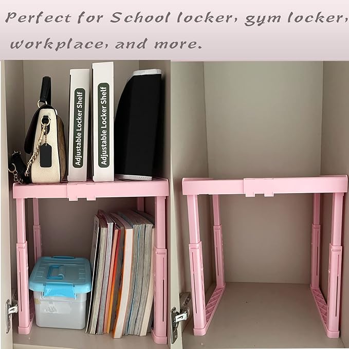 Svartur Adjustable Locker Shelf Pink Height and Width Adjustable Locker Organizer Shelf for School Locker, Stackable Locker Stand Tools for Gym Lockers, Office, Back to School Essentials